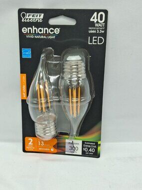 Feit Electric 300Lumen 40W Equivalent LED BA10Soft white Dimmable Light Bulb 2PK
